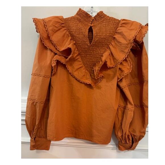 TUCKERNUCK Hyacinth House Persimmon Ruffle Parker Blouse Top Size XXS - Picture 4 of 9